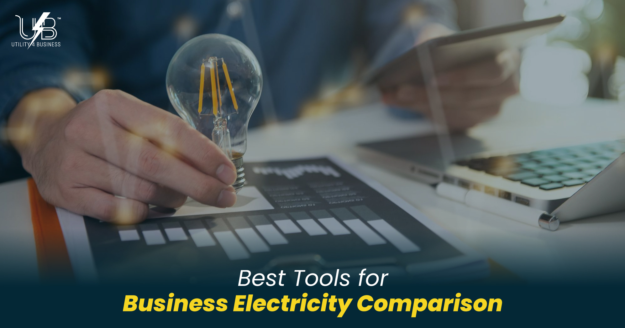 Business electricity comparison tools for UK companies, showing energy savings, contract analysis, and smart meter data on a laptop.